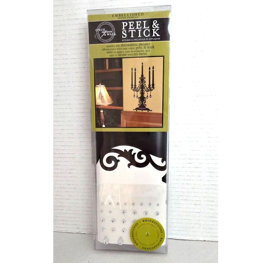 DCWV Once Upon A Wall Candelabra Peel & Stick Black Vinyl Decal Rhinestones